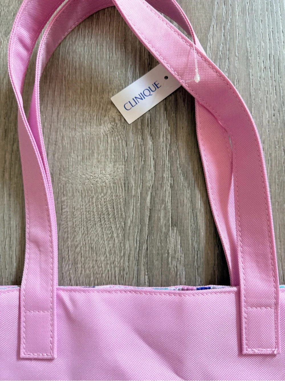 Clinique Pink Tote with Blue Logo